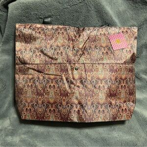 Package Tote, Lined Inter and Large Outside Pocket in Rust Tapestry Pattern